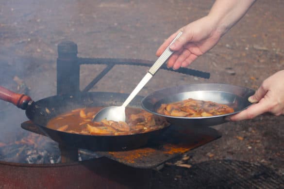 Delicious wild mushrooms cooked over an wood fire.